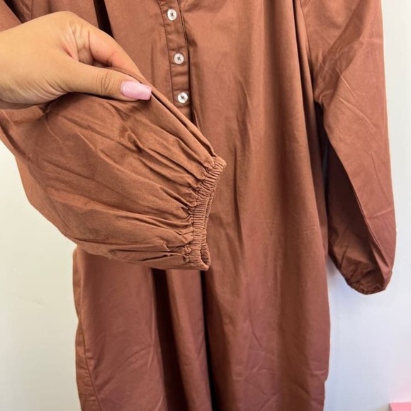 NWT SUNDRY Brown Raglan Cotton Woven Henley Dress Womens Size 3 US: L - Picture 6 of 9